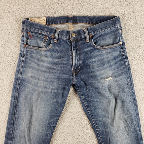 Polo Ralph Lauren Jeans Mens 33x31 Denim The Varick Slim Straight Distressed - Picture 2 of 15